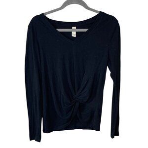Altar'd State T-Shirt Top Long Sleeve Twist Front Black XS Extra Small